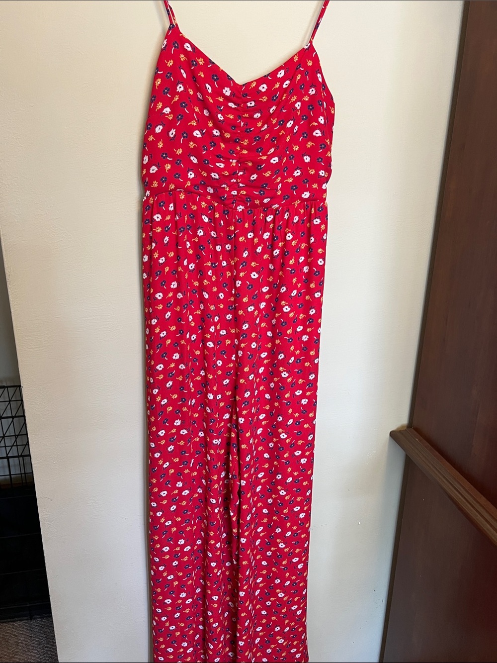 Madewell Red Floral Spaghetti-Strap Jumpsuit - Prairie Posies Print